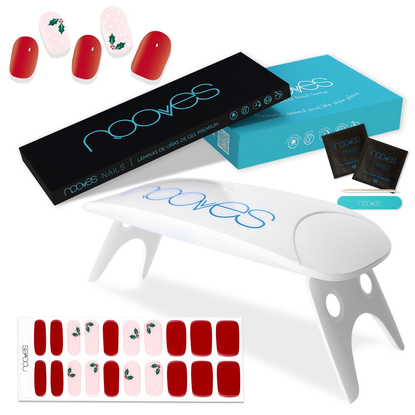 Pack Lámina de uñas de gel Premium precurado Nooves Diseños Navidad + Lámpara uñas UV/LED PORTÁTIL 8w-0