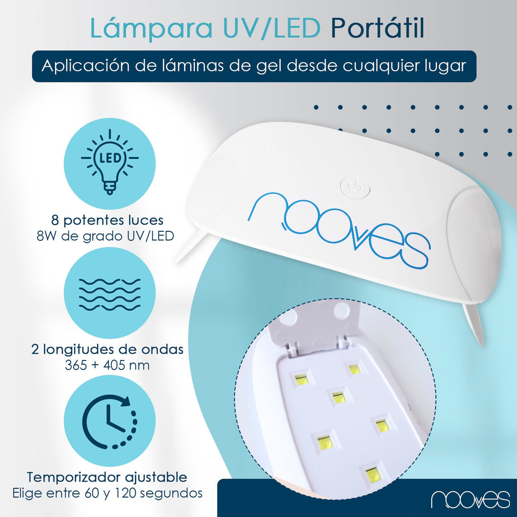 Pack Lámina de uñas de gel Premium precurado Nooves Diseños Navidad + Lámpara uñas UV/LED PORTÁTIL 8w-3